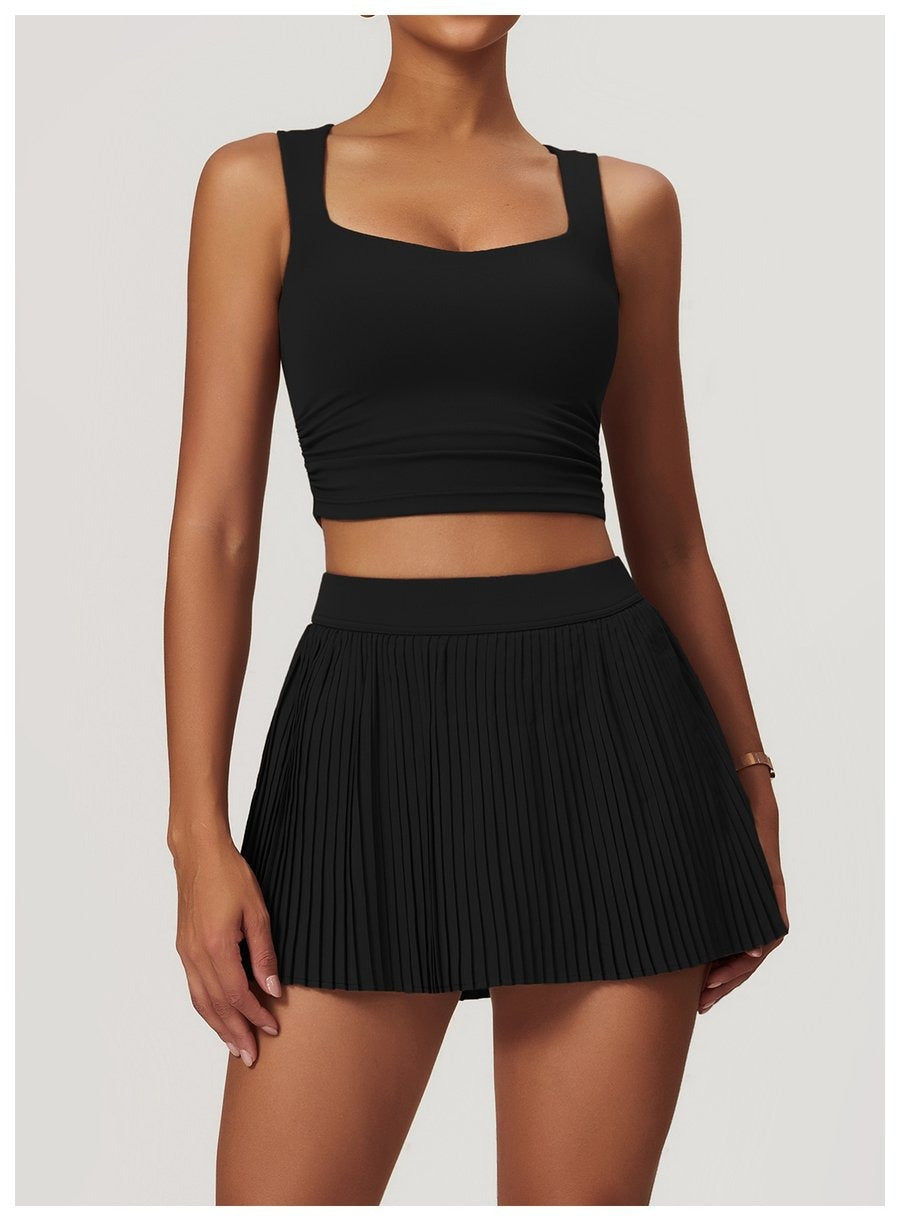 Solid Color Square Neck Short Yoga Bra with Pads