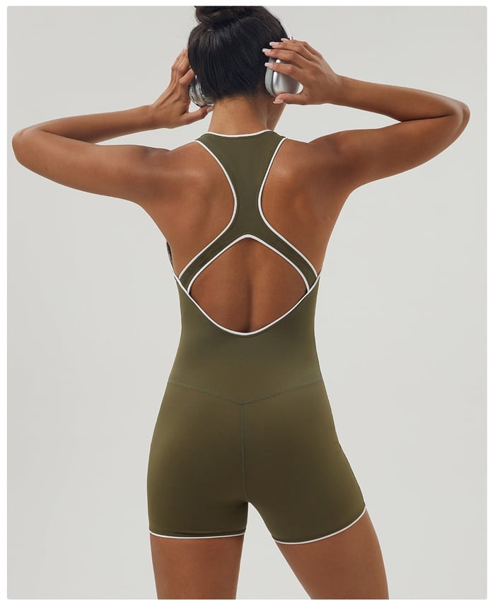 Contrast Color Backless Sports Hip-lifting One-piece Yoga Jumpsuit