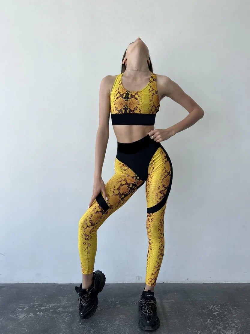 Sexy Gold Snake Pattern Printed Hip-Lifting Yoga Leggings