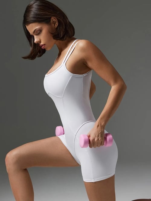 Solid Color Backless Hollow Double Strap Hip-lifting Jumpsuit Romper