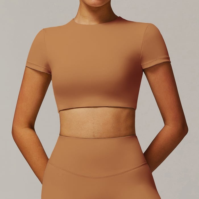 Female Solid Color Backless with Pads Cropped Short Sleeves
