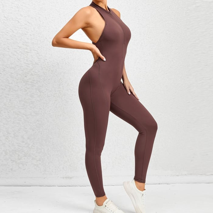 BREEHER Backless Zipper Neck Highly Elastic Jumpsuits