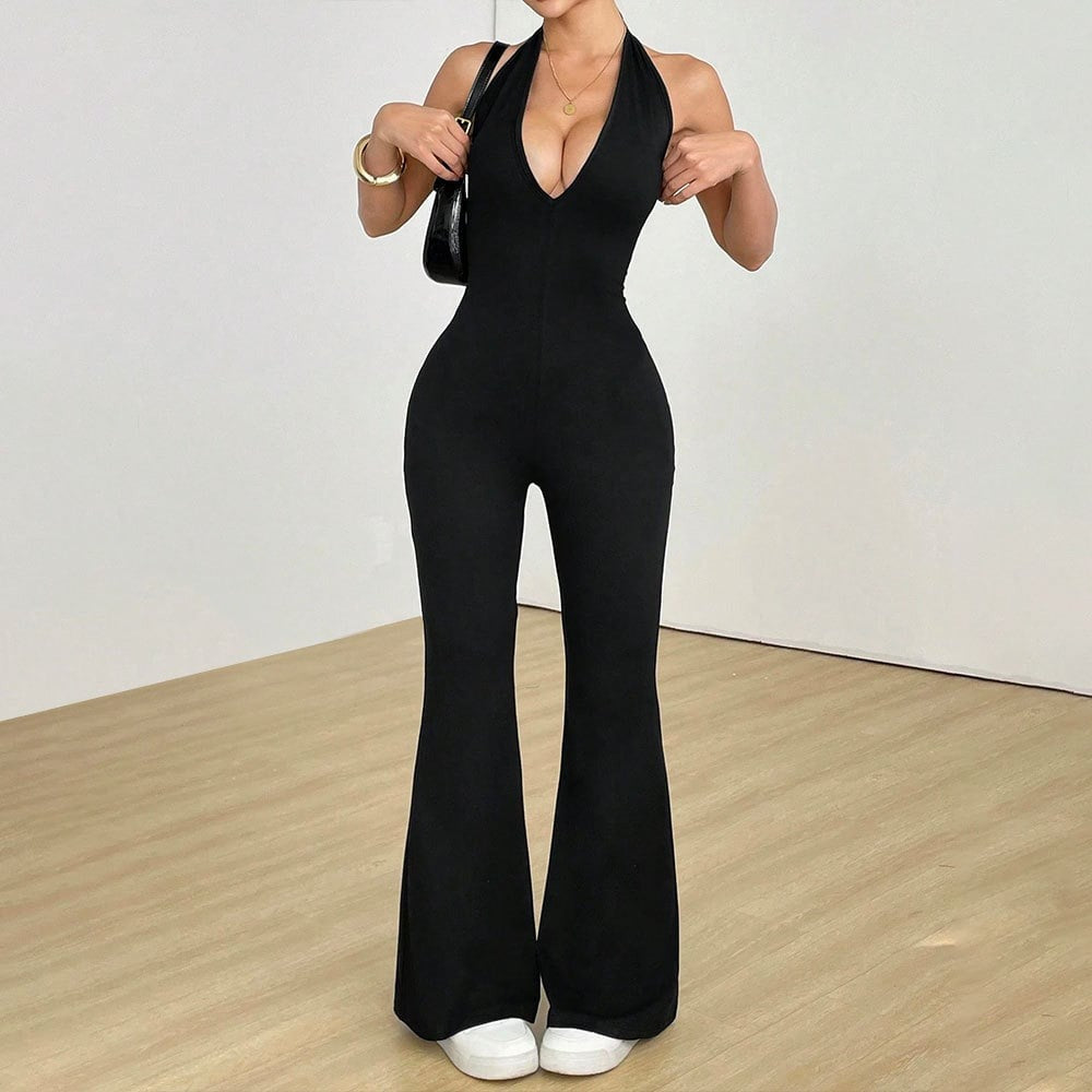 Sexy Halterneck Deep V-neck Hollow Hip-lifting Yoga Jumpsuit