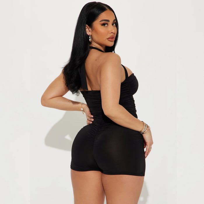 Sexy Hollow Metal Stitching Halter Neck Jumpsuit Romper
