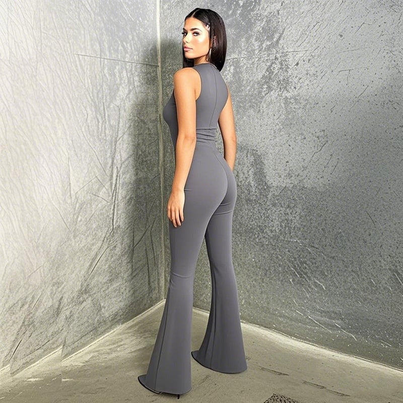 Sleeveless Zipper Hip-Lift Flare Jumpsuit