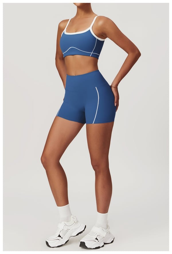 BREEHER Contrasting Color Lines Vest Shorts Two Piece Set Sports Suits