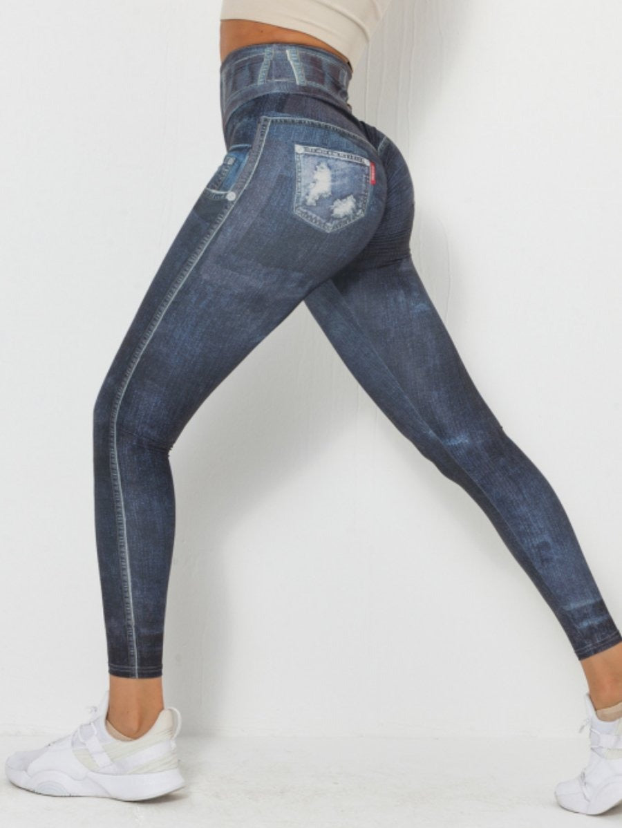 Faux Denim High Waist Skinny Hip-lifting Yoga Leggings