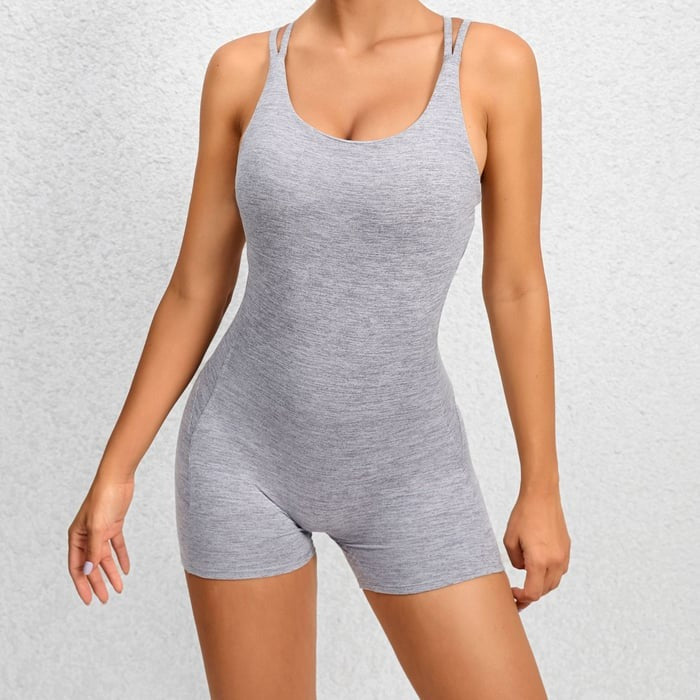 BREEHER Cross Straps Highly Elastic Shorts Jumpsuit