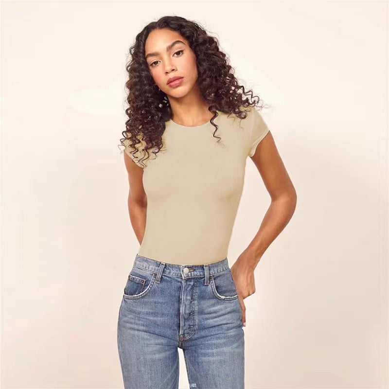 BREEHER Round Neck Short Sleeves Elasticity Bodysuits