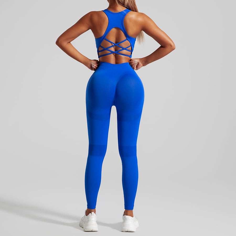 BREEHER Solid Color Hollow Seamless Peach Hip Lifting Fitness Yoga Bra&Legging Sets