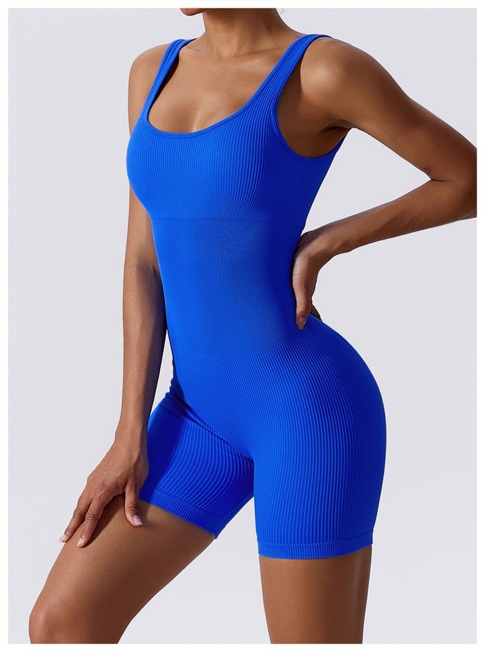 BREEHER U Neck Ribbed Fabric Highly Elastic Jumpsuit