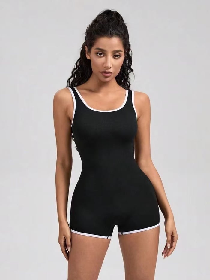 Sexy Contrast Backless Sleeveless Yoga Jumpsuit Romper
