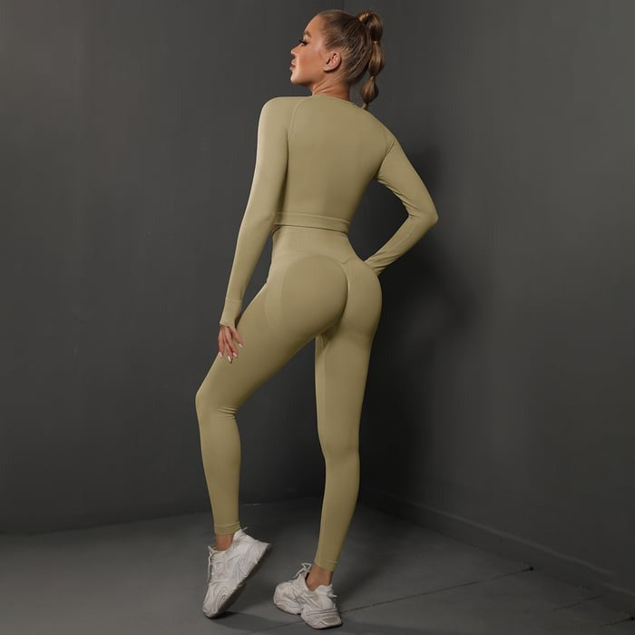 BREEHER Shaping Long Sleeved Butt Lift Two Piece Set Sports Suits