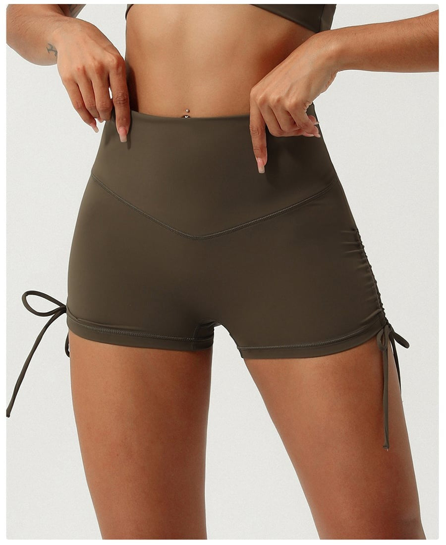 Pleated Drawstring Yoga V-Shaped Hip-Lifting Fitness Shorts