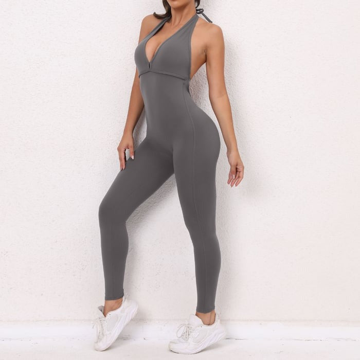 BREEHER Women's Seamless Backless Halter Quick Dry Jumpsuit
