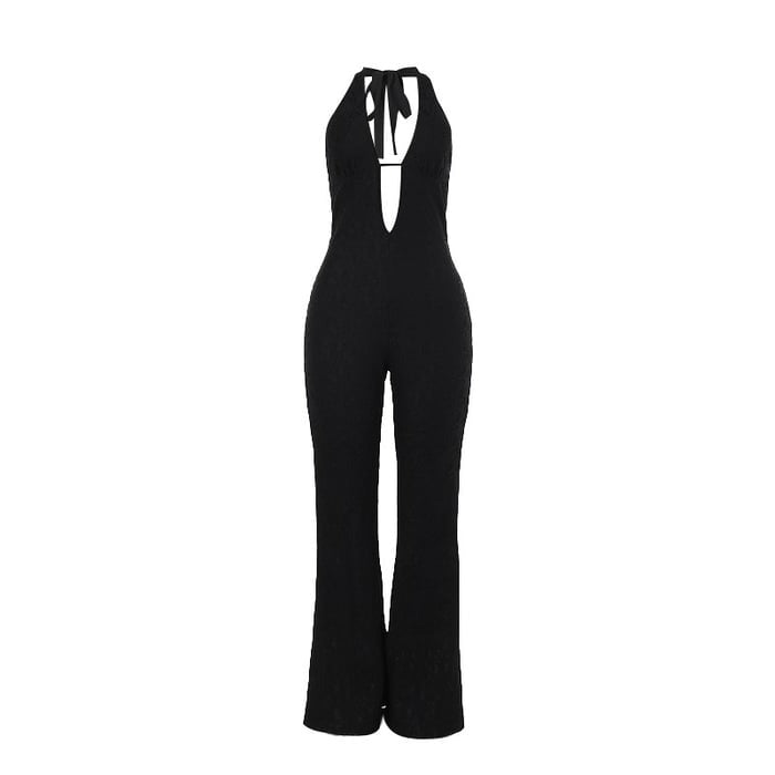 Sexy Lace Hollow Deep V Halter Hip Lift Jumpsuit