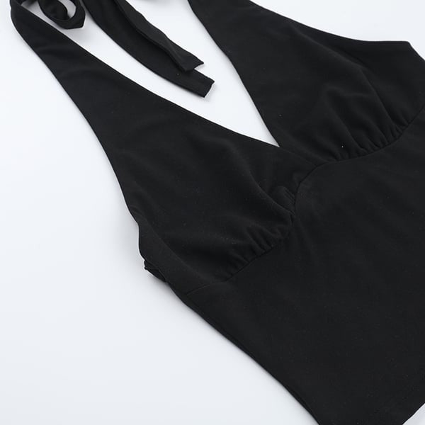 Sexy Deep V-neck Halter Neck Solid Color Cropped Top