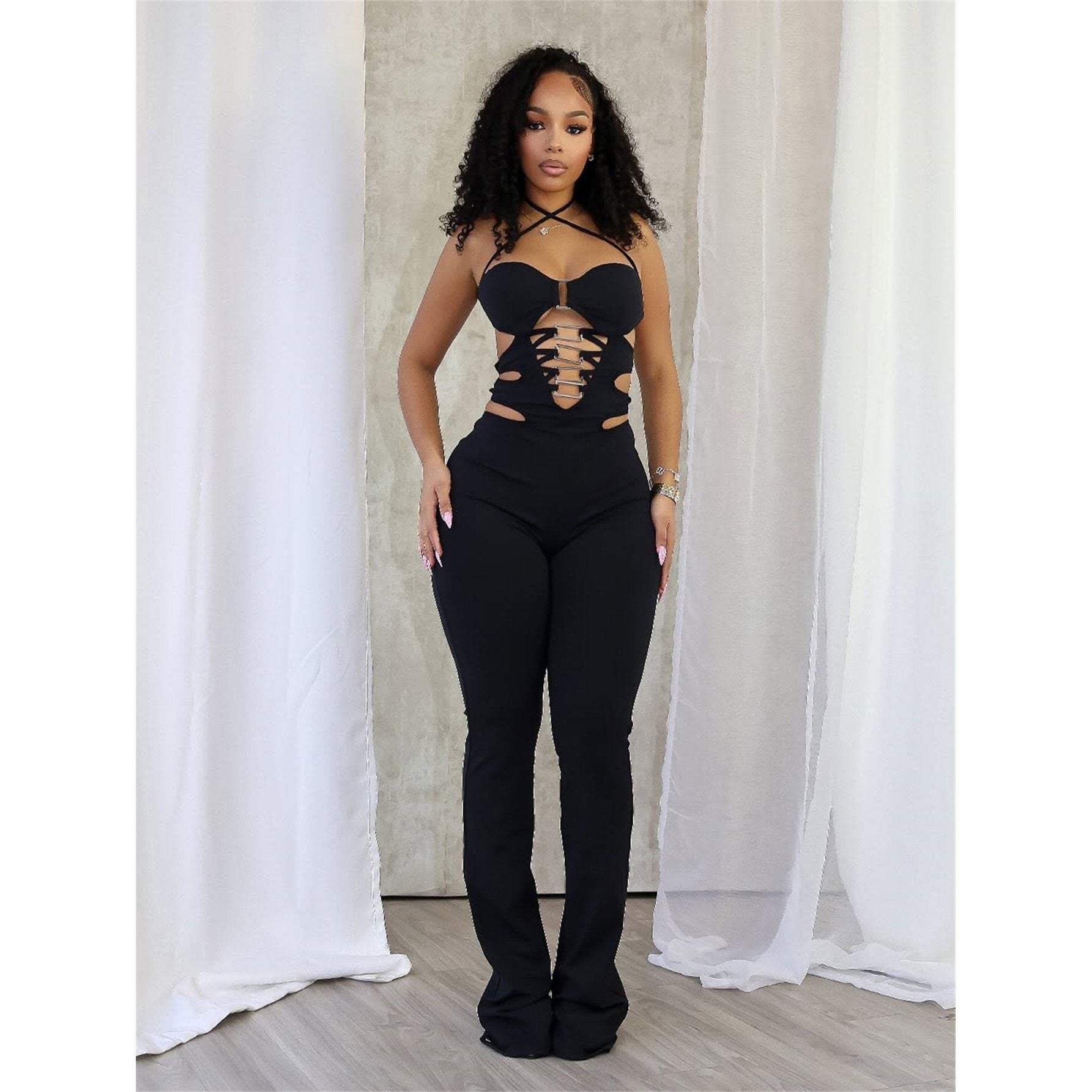 Sexy Black Hollowout Jumpsuit