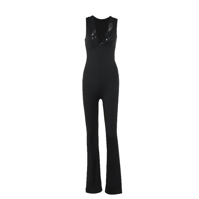 Sexy Lace Hollow Deep V Hip Lift Jumpsuit