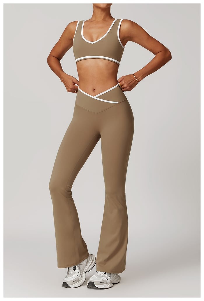 BREEHER Color Clash Bras Hip Lifting Leggings Two Piece Set Sports Suits