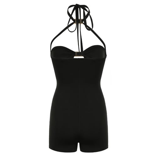 Sexy Hollow Metal Stitching Halter Neck Jumpsuit Romper