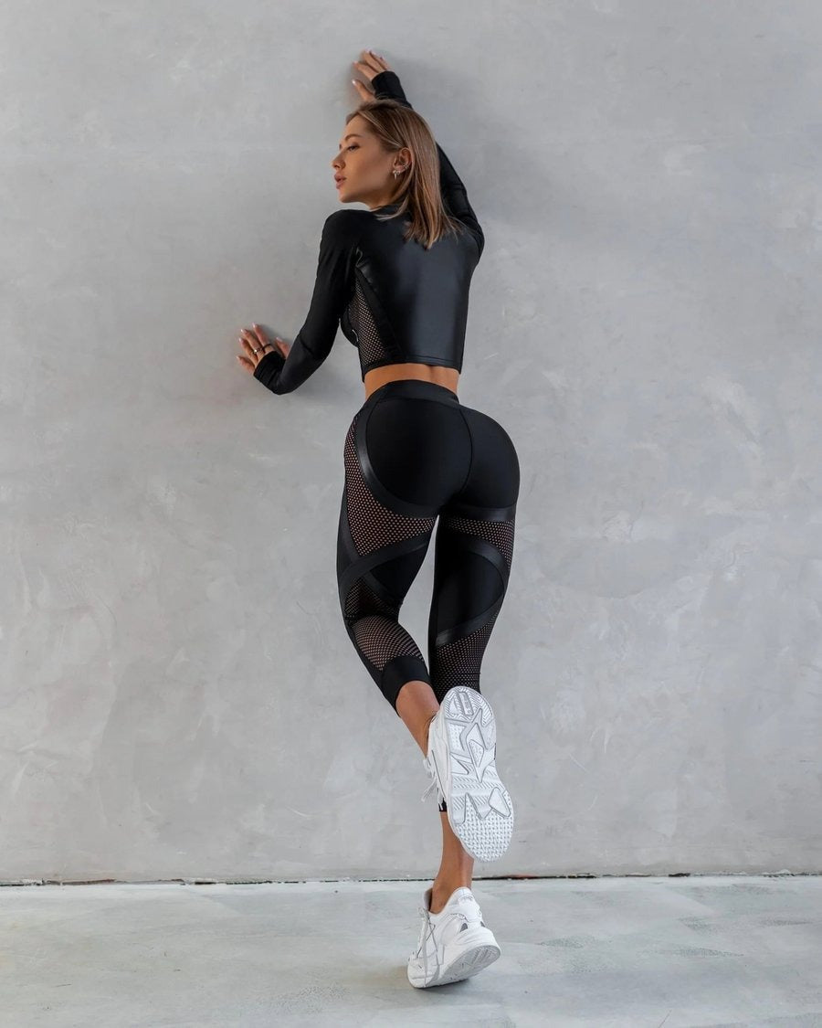 Female PU Net High-rise Hip-lift Leggings