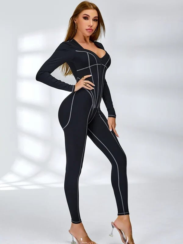 Female Tummy Control Zipper Hip-lift Jumpsuit
