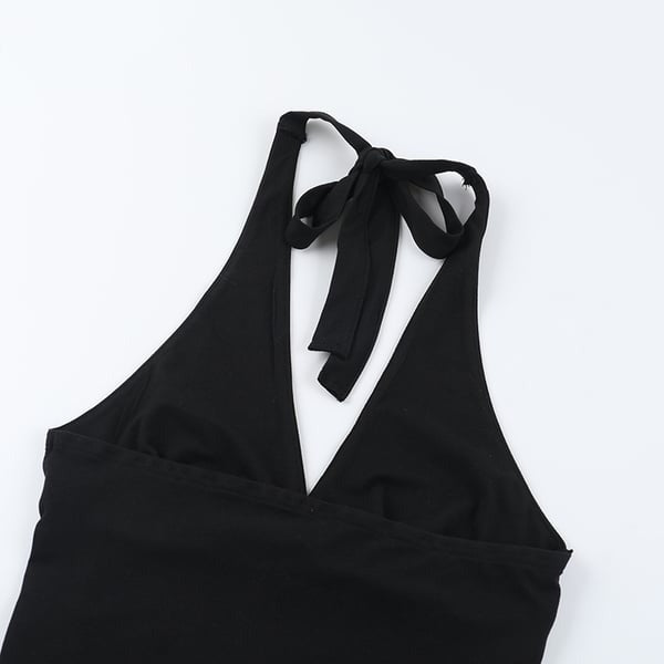 Sexy Deep V-neck Halter Neck Solid Color Cropped Top
