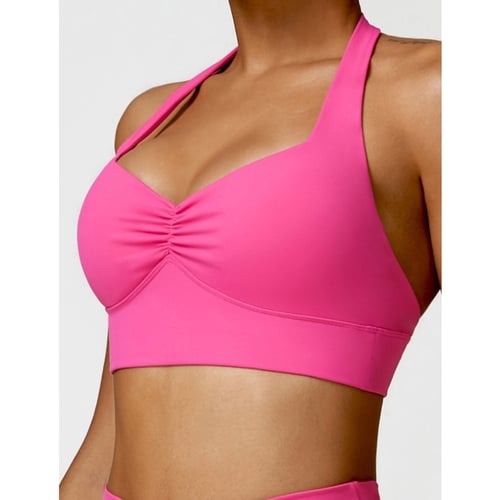 BREEHER Shirring Halter Neck Backless Quick Drying Sports Bras