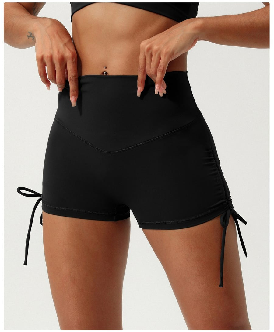 Pleated Drawstring Yoga V-Shaped Hip-Lifting Fitness Shorts