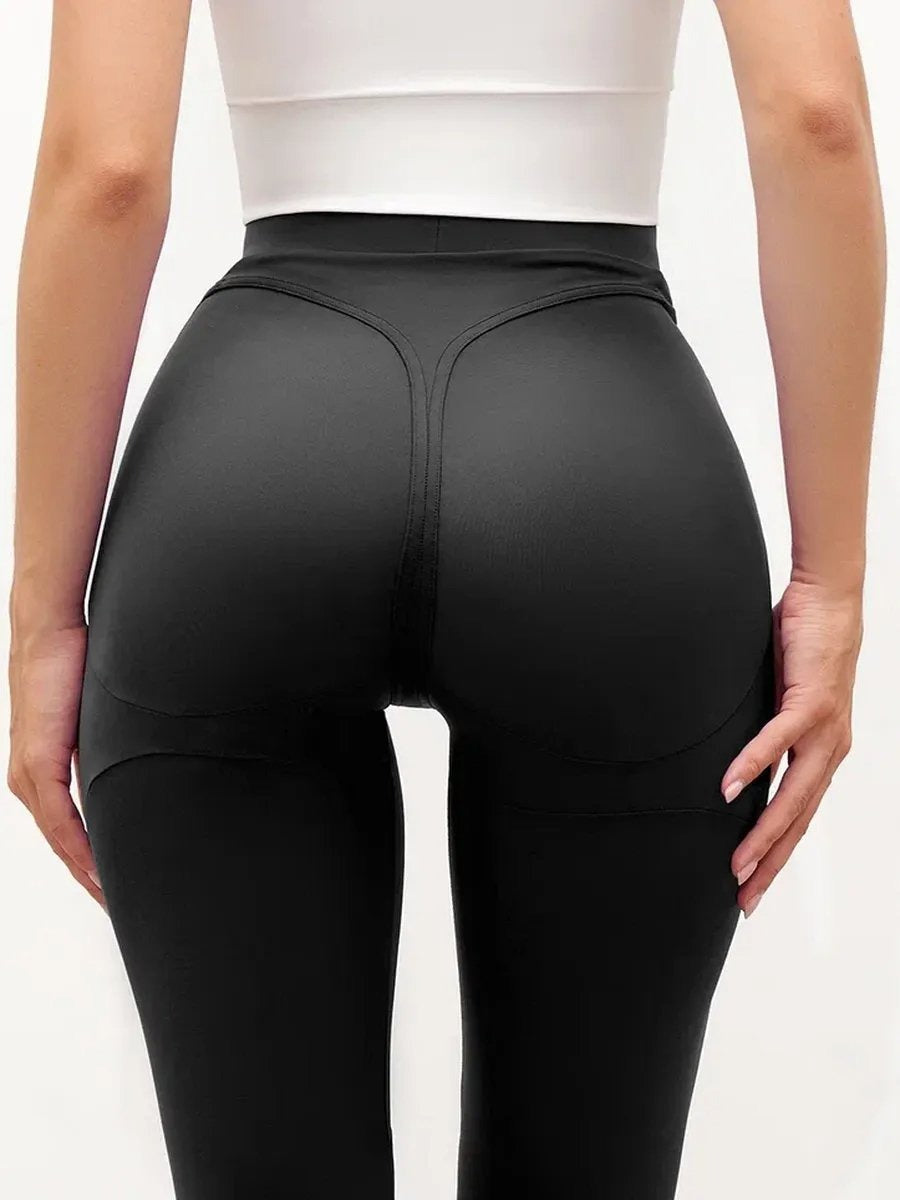 BREEHER Sexy Solid Color Stitching Peach Hip Lift Leggings