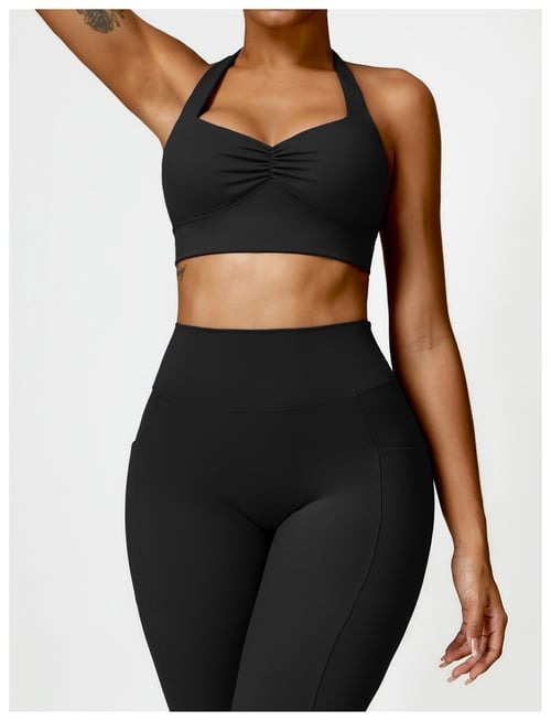 BREEHER Shirring Halter Neck Backless Quick Drying Sports Bras