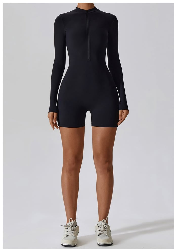 BREEHER Upright Collar Zipper Highly Elastic Jumpsuit