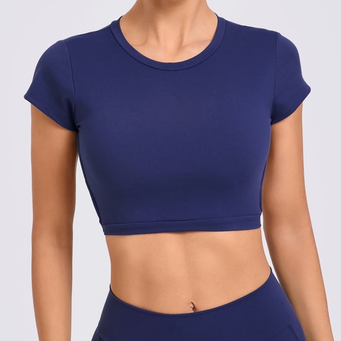 Backless Cross Strap Yoga Short Sleeve Top With Chest Pads