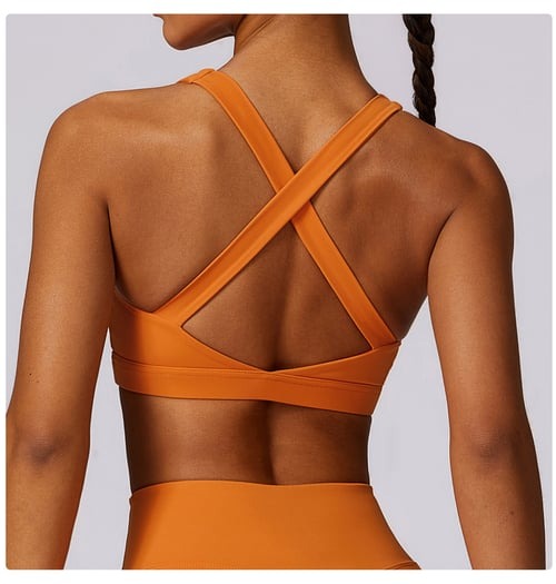 BREEHER Cross Straps Back Patchwore Vest Sports Bras