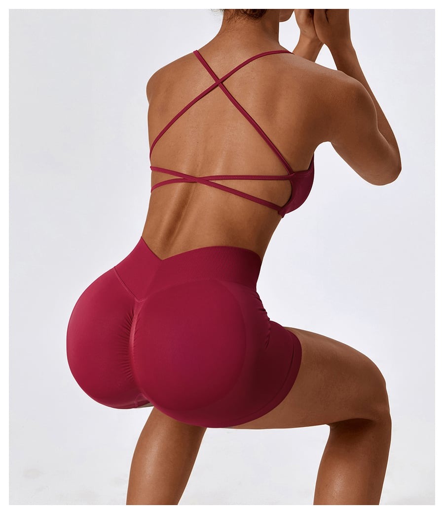 BREEHER V Waist Ruched Hip Lifting Quick Drying Shorts