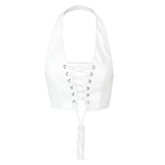 Sexy Halter Neck Backless PU Vest Top