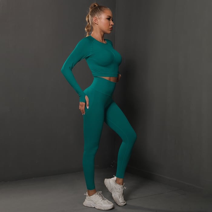 BREEHER Shaping Long Sleeved Butt Lift Two Piece Set Sports Suits