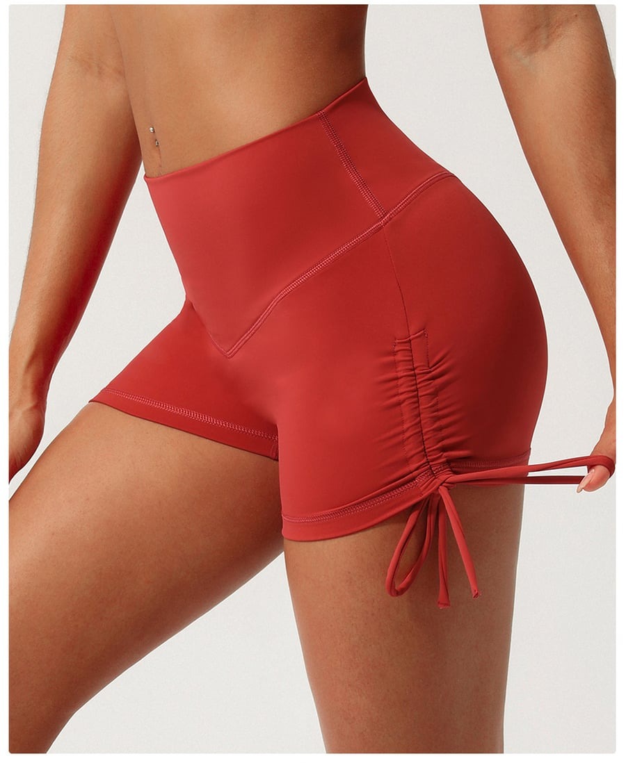 Pleated Drawstring Yoga V-Shaped Hip-Lifting Fitness Shorts