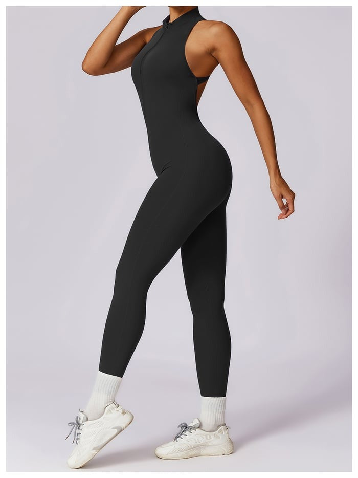 BREEHER Zipper Neck Backless Seamless Highly Elastic Jumpsuits