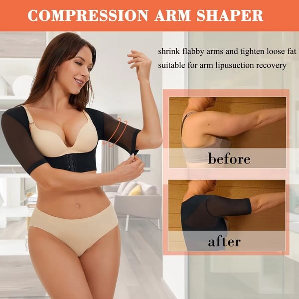 Adjustable Hook Eye U-neck Mesh 3/4 Sleeve Body Shaping Top