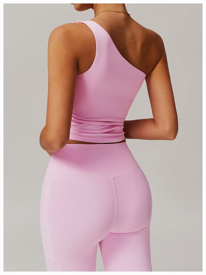 BREEHER One Shoulder Patchwork Vest Seamless Sports Bras