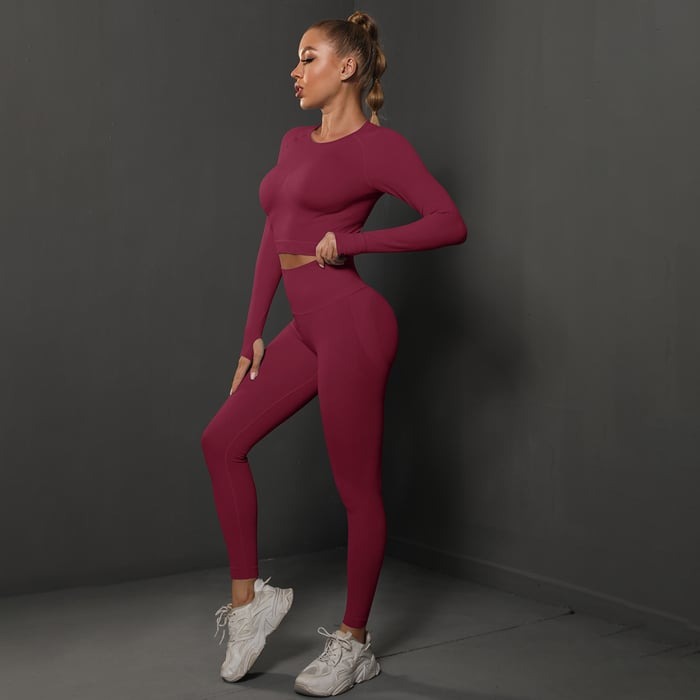 BREEHER Shaping Long Sleeved Butt Lift Two Piece Set Sports Suits