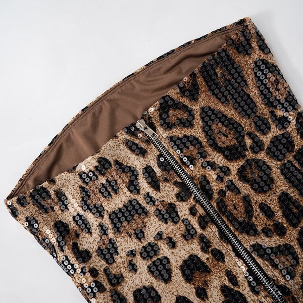 Sexy Leopard Print Tube Top Sequined Top