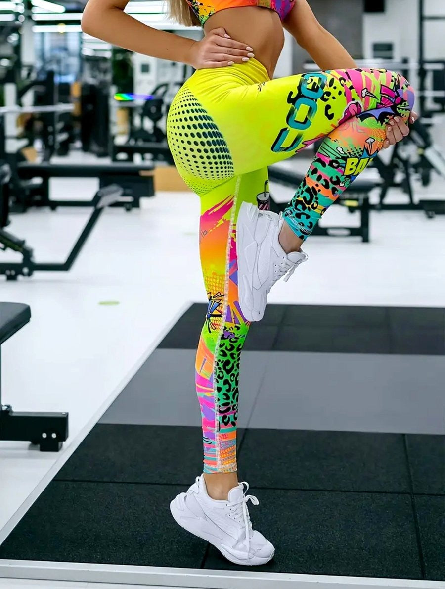 BREEHER High Waisted Printed Butt Lifting Fitness Leggings