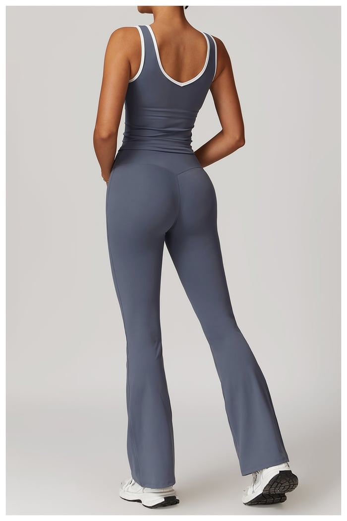 BREEHER Color Clash Vest Hip Lifting Leggings Two Piece Set Sports Suits