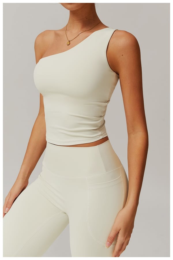 BREEHER One Shoulder Patchwork Vest Seamless Sports Bras