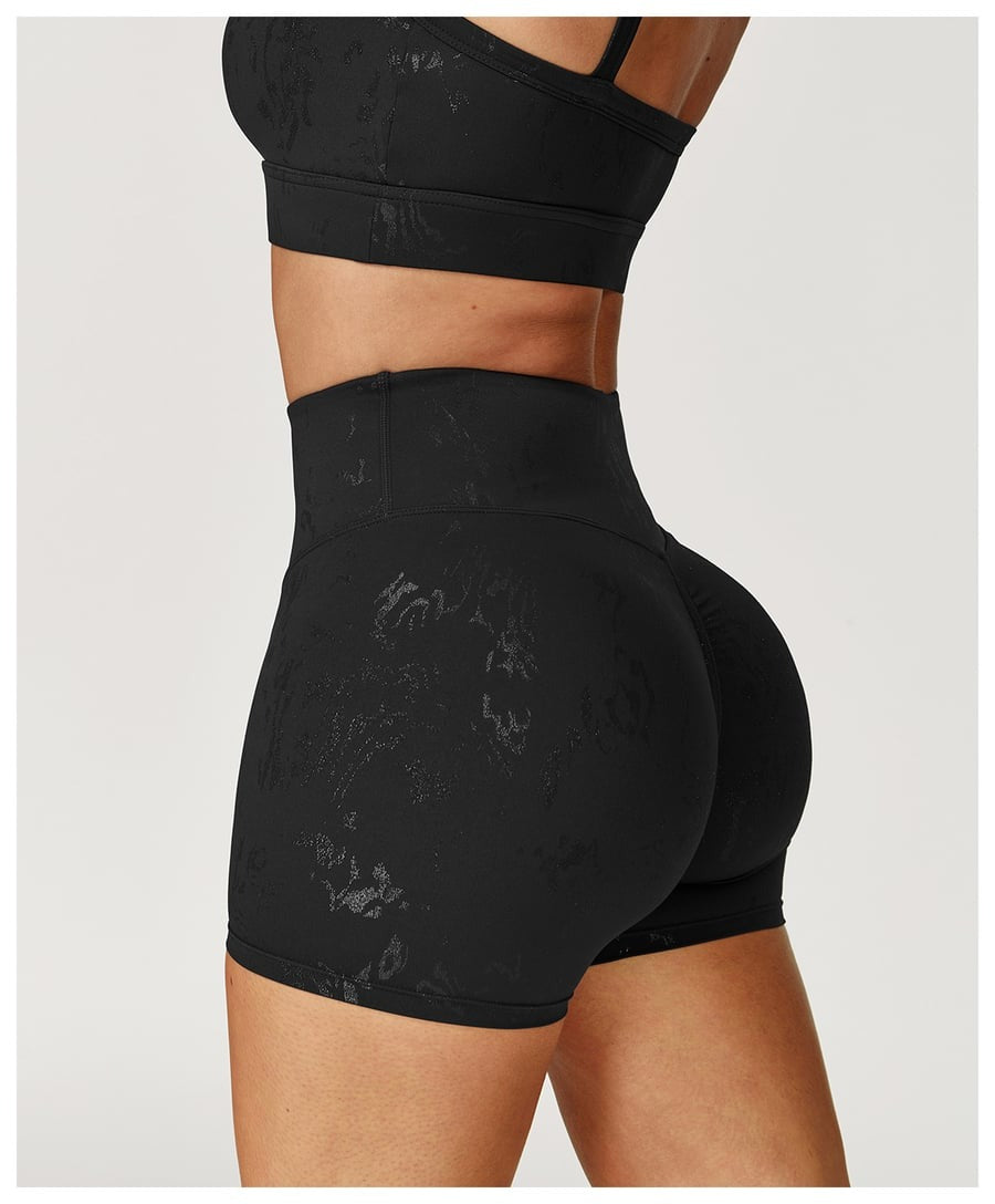 Gold Foil High Waist Nude Yoga Shorts