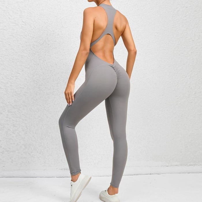 BREEHER Backless Zipper Neck Highly Elastic Jumpsuits