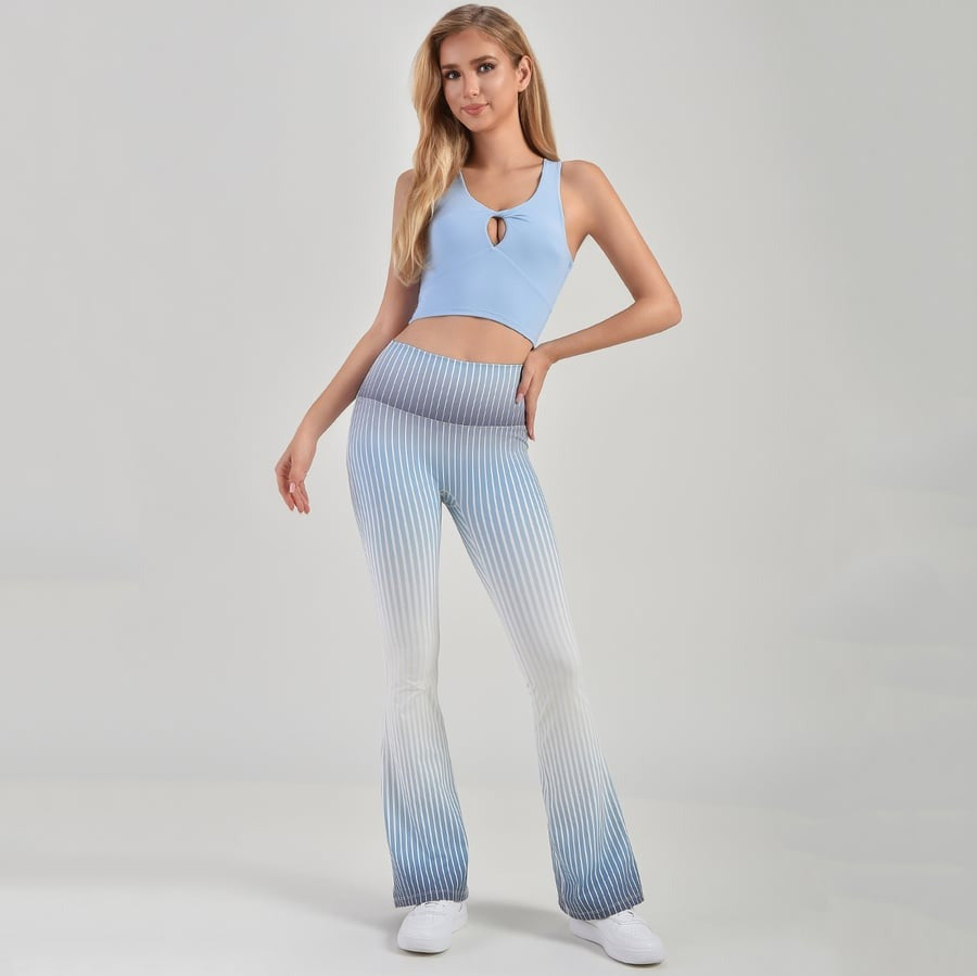 Striped Gradient Flared High Waist Yoga Leggings